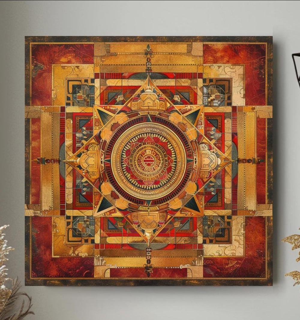 Yantra Illustration Canvas Wall Art, Mystical Mandala Home Decor, Sacred Yantra Art, Spiritual Energy Canvas, Best For Sacred Spaces