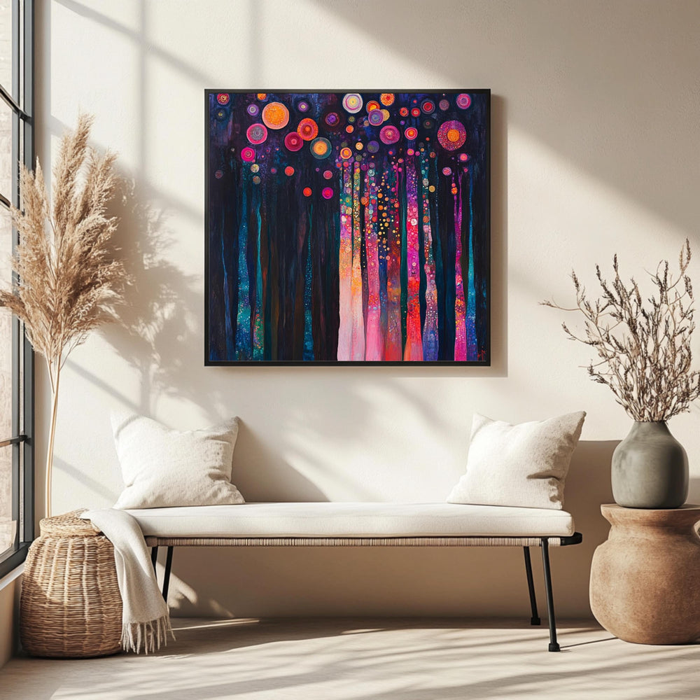 Gustav Klimt Trees Canvas Wall Art, Colorful Woodland Nature Print, Abstract Forest Poster, Framed Canvas for Bright Creative Home Decor