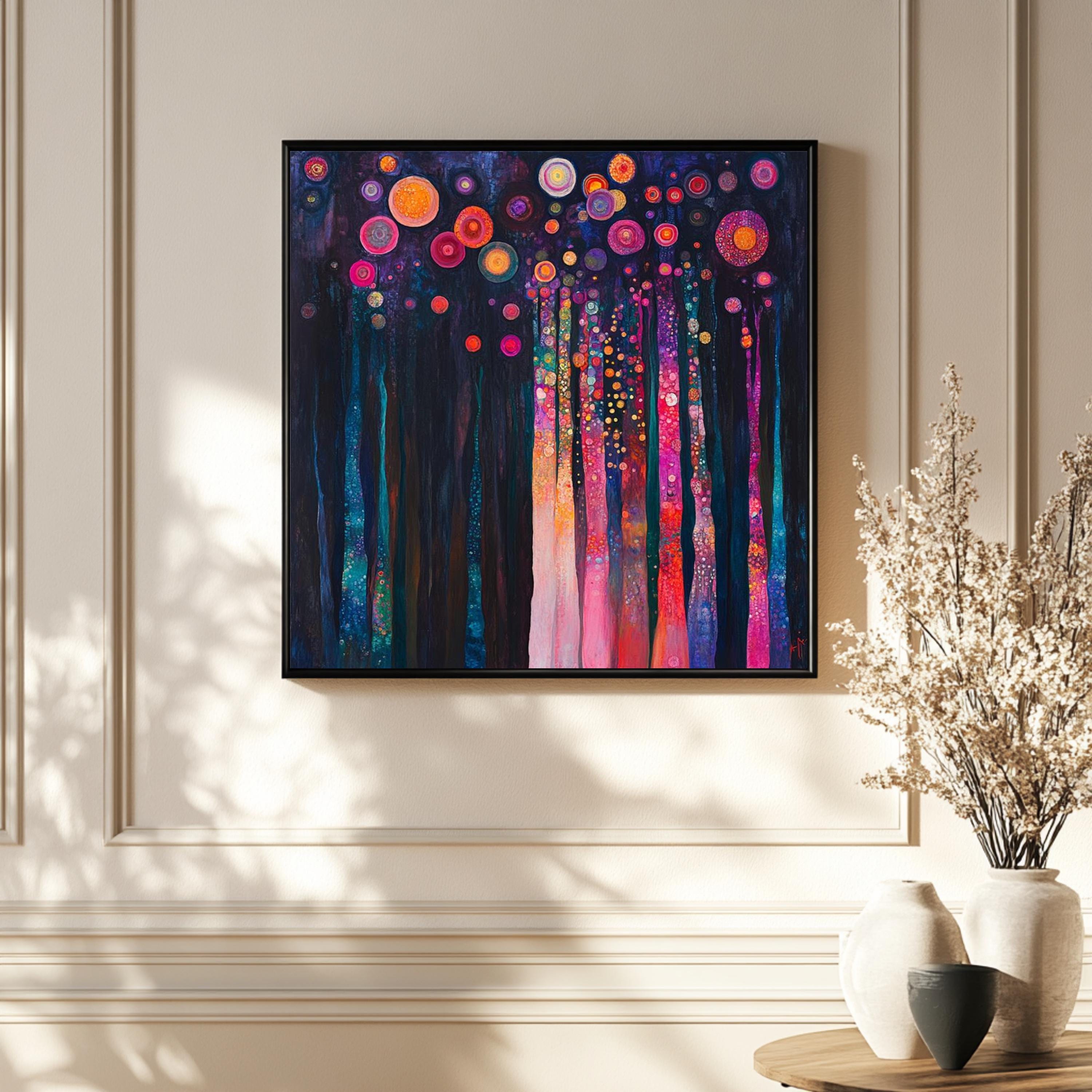 Gustav Klimt Trees Canvas Wall Art, Colorful Woodland Nature Print, Abstract Forest Poster, Framed Canvas for Bright Creative Home Decor