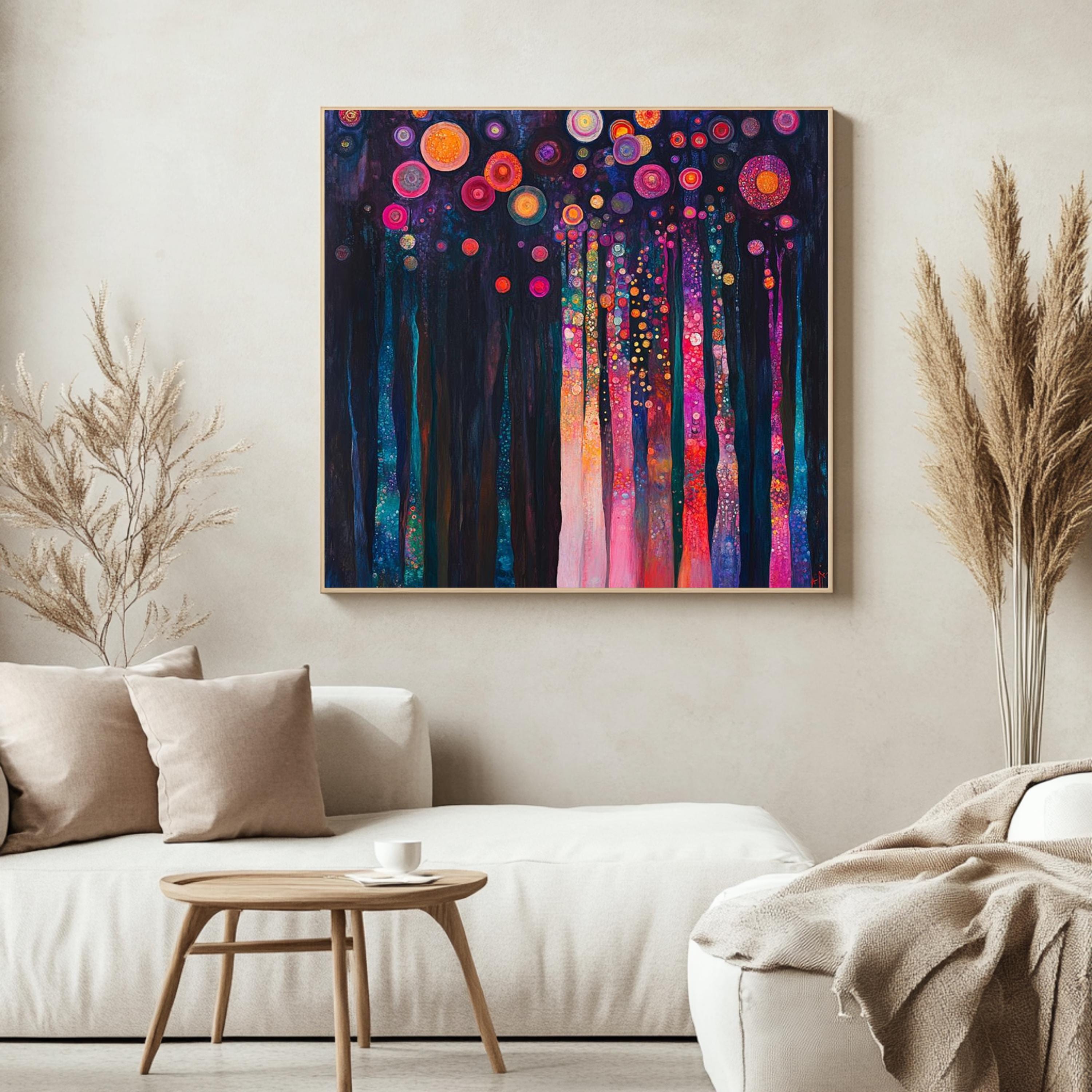 Gustav Klimt Trees Canvas Wall Art, Colorful Woodland Nature Print, Abstract Forest Poster, Framed Canvas for Bright Creative Home Decor