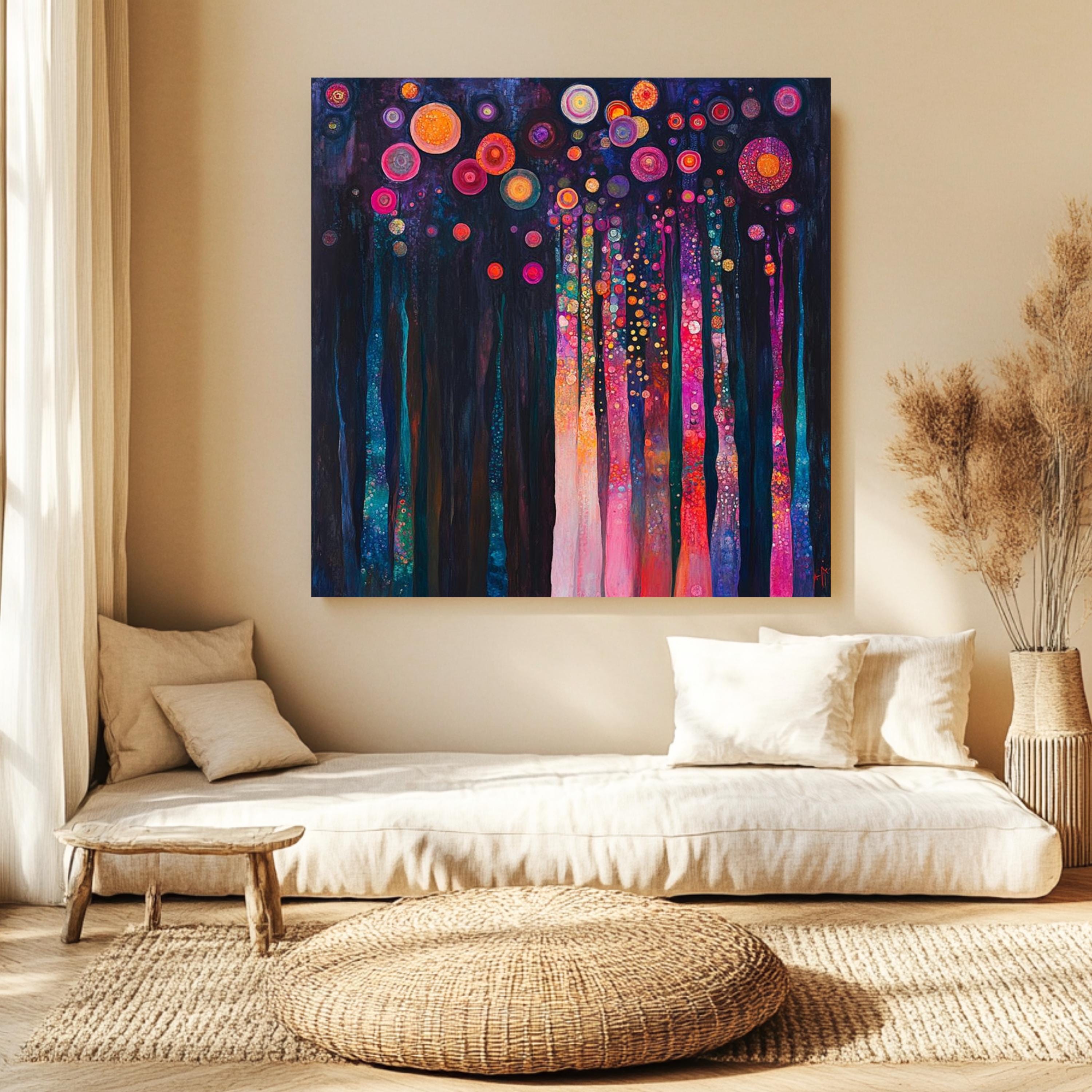 Gustav Klimt Trees Canvas Wall Art, Colorful Woodland Nature Print, Abstract Forest Poster, Framed Canvas for Bright Creative Home Decor
