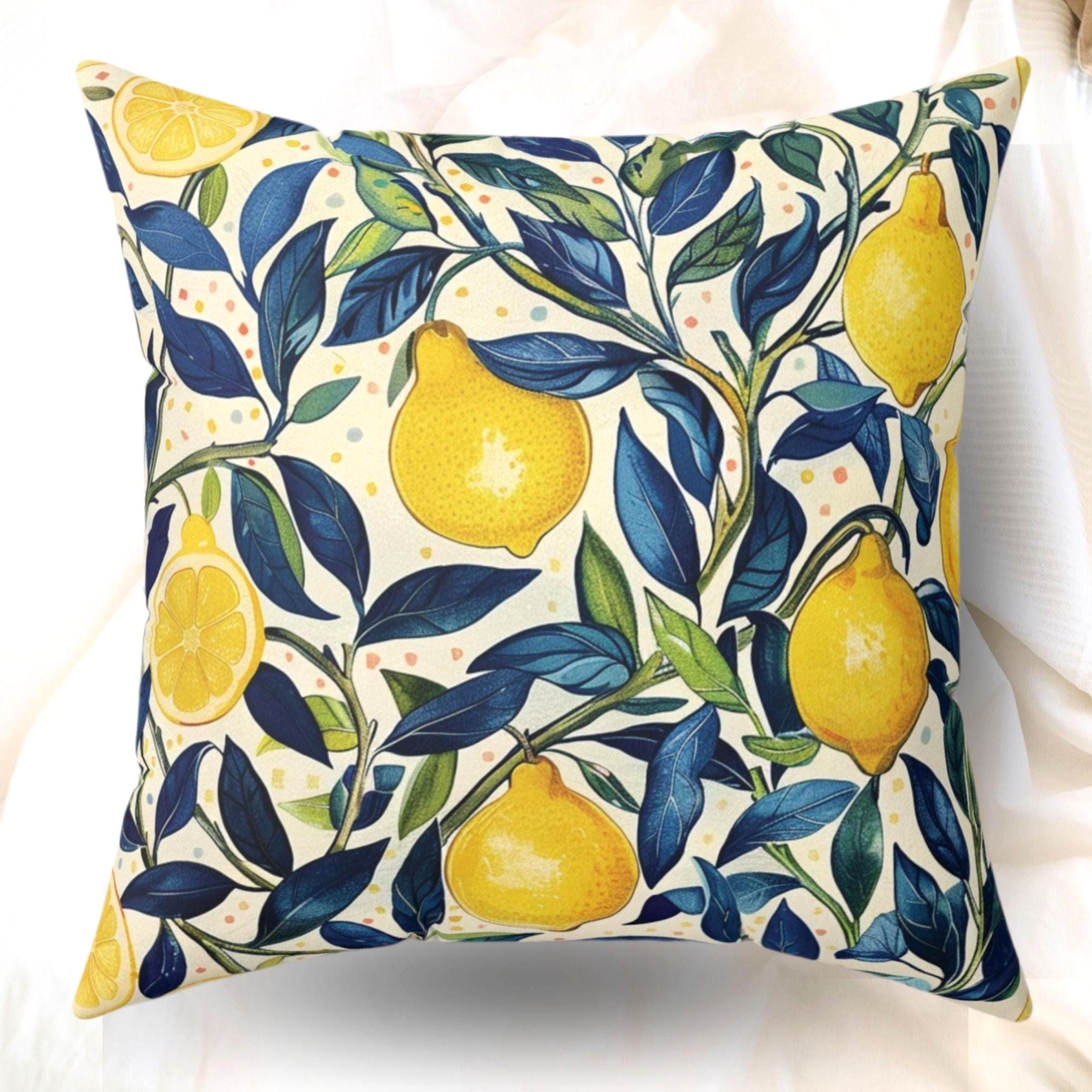 Lemon Tree Pillow William Morris Inspired Throw Cottagecore Flower Botanical Pillow Maximalist Luxury Aesthetic Cute Decor, Morris Inspired