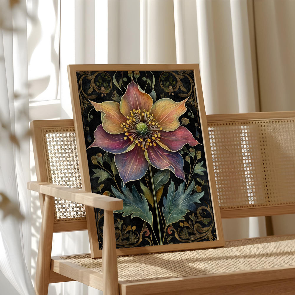 Mystical Botanical Flower Wall Art, Ornate Floral Illustration Canvas, Dark Vintage Nature Artwork, Whimsical Garden Home Decor
