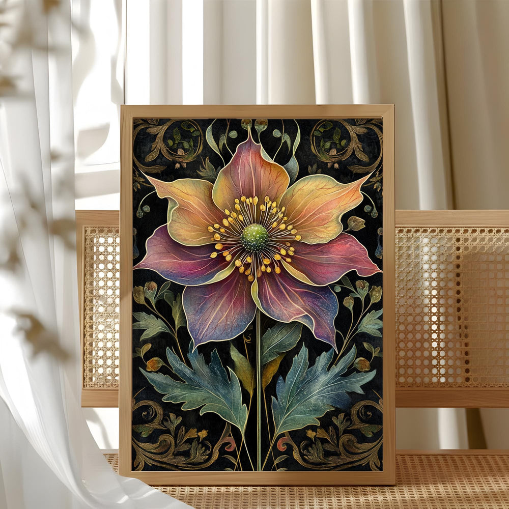 Mystical Botanical Flower Wall Art, Ornate Floral Illustration Canvas, Dark Vintage Nature Artwork, Whimsical Garden Home Decor