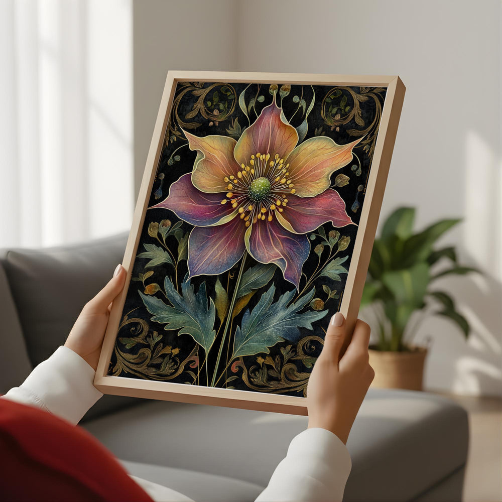 Mystical Botanical Flower Wall Art, Ornate Floral Illustration Canvas, Dark Vintage Nature Artwork, Whimsical Garden Home Decor