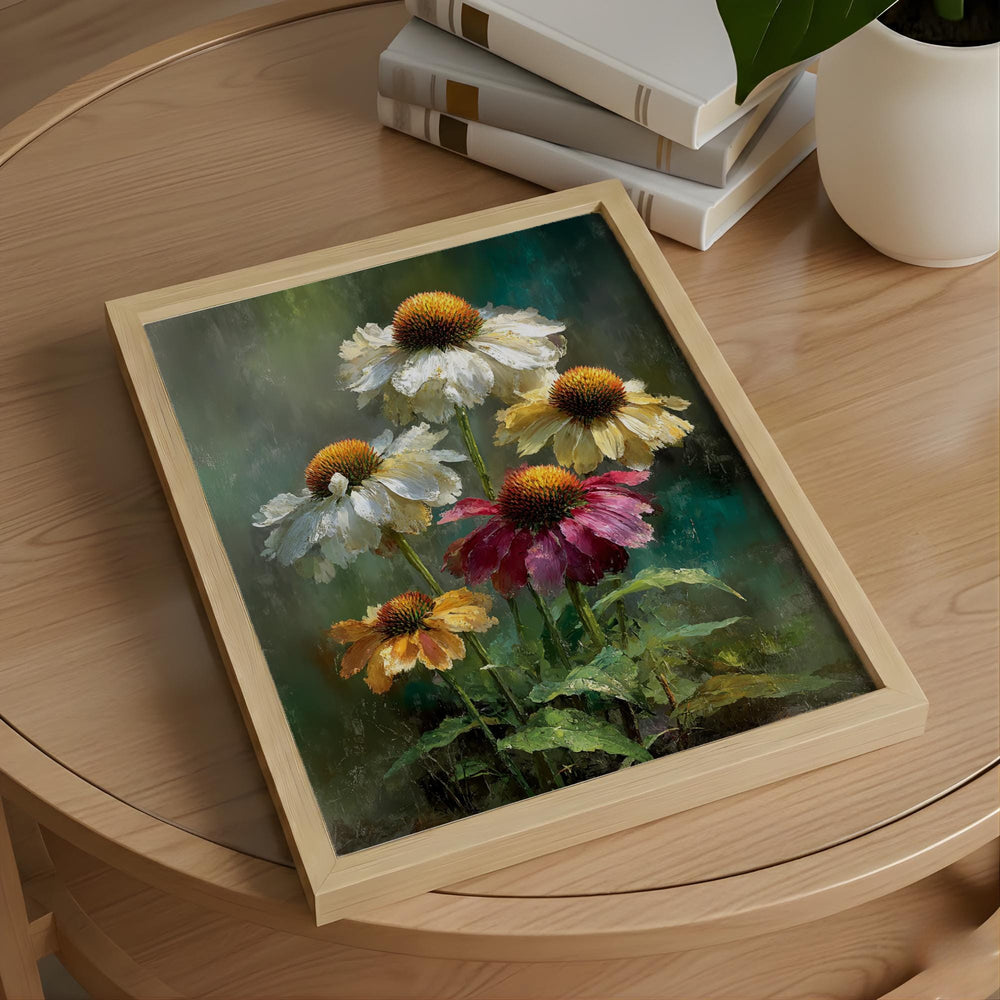 Painterly Coneflower Wall Art, Textured Wildflower Canvas, Soft Botanical Still Life Artwork, Cottage Garden Home Decor