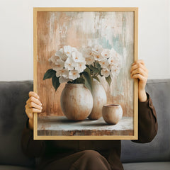 Neutral Floral Vase Wall Art, Earthy Beige Brown Canvas, Rustic Still Life Artwork, Farmhouse Home Decor, Minimalist Home Accent Print