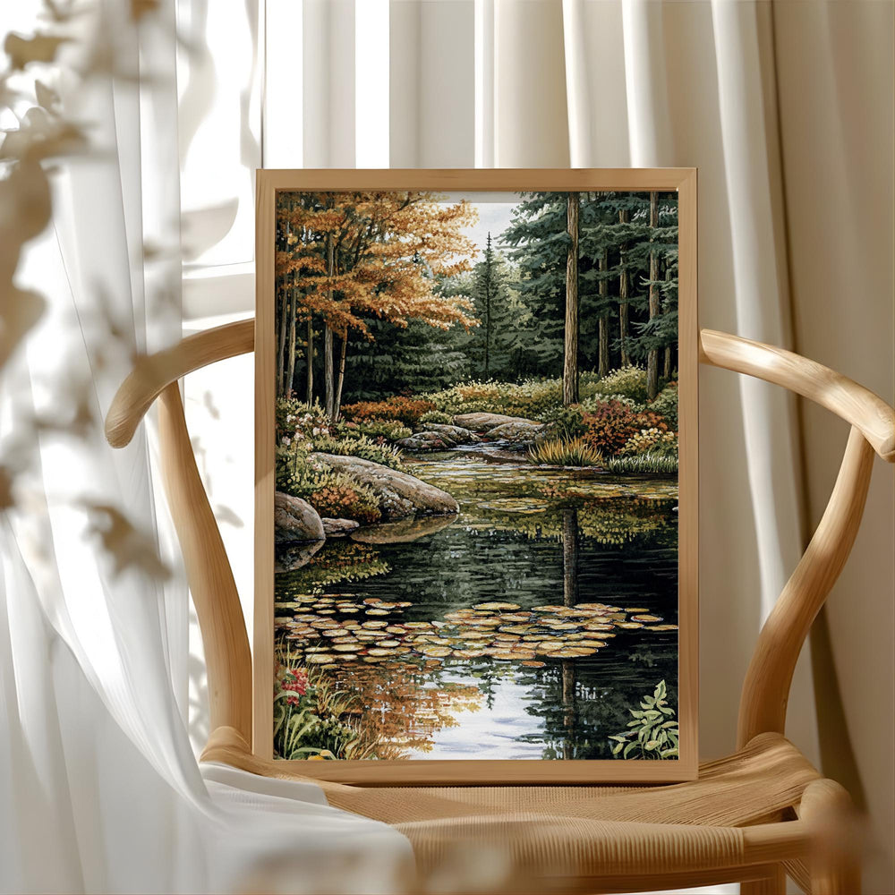 Forest Stream Wall Art, Tranquil Woodland Creek Landscape Print, Nature-Inspired River Scene Canvas, Peaceful Green Forest Decor