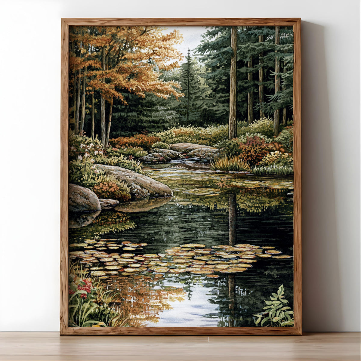 Forest Stream Wall Art, Tranquil Woodland Creek Landscape Print, Nature-Inspired River Scene Canvas, Peaceful Green Forest Decor