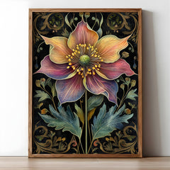 Mystical Botanical Flower Wall Art, Ornate Floral Illustration Canvas, Dark Vintage Nature Artwork, Whimsical Garden Home Decor