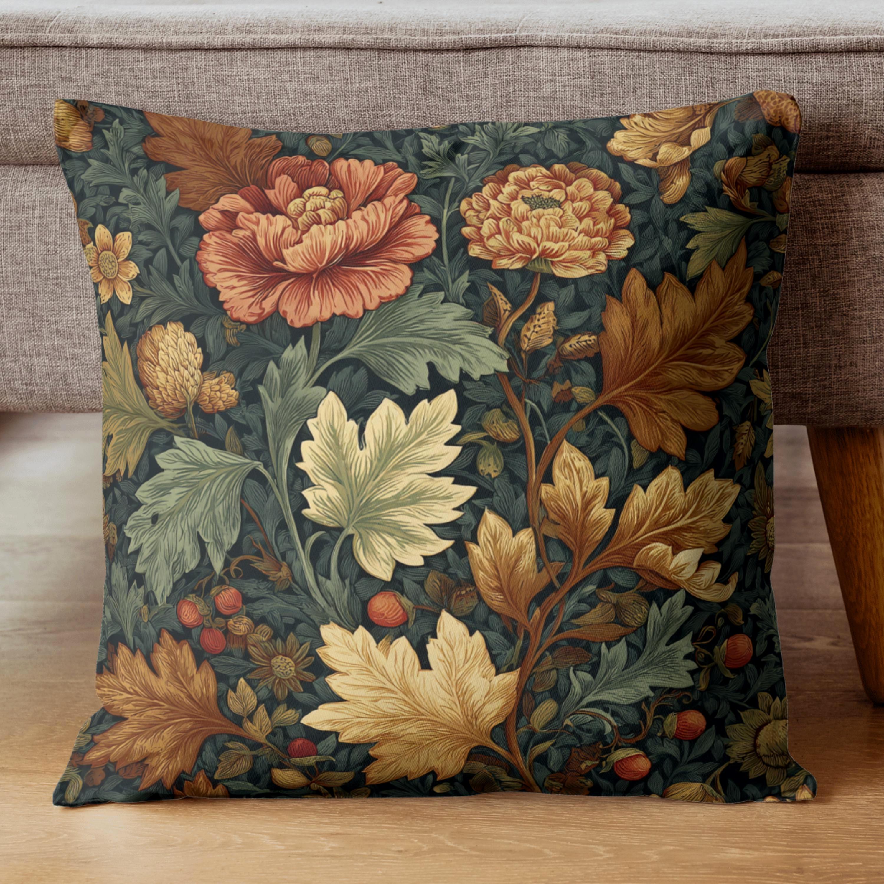 Autumn Foliage William Morris Accent Throw Pillow, Neutral Earthy Pillow Case