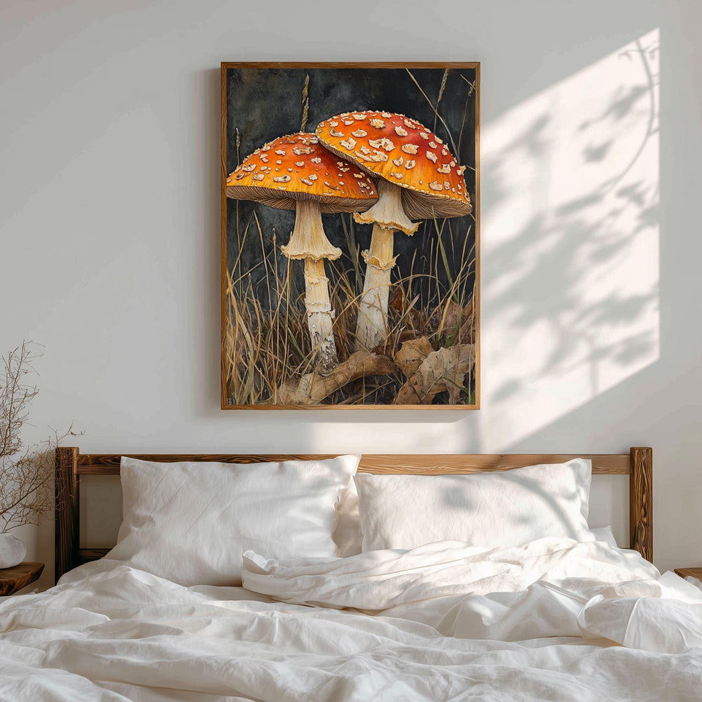 Wild Mushroom Botanical Canvas, Autumn Forest Floor Art, Goblincore Room Classic, Framed Fungi Illustration, Earthy Tones Print Design