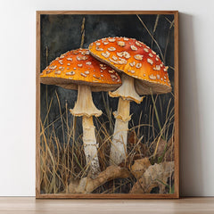 Wild Mushroom Botanical Canvas, Autumn Forest Floor Art, Goblincore Room Classic, Framed Fungi Illustration, Earthy Tones Print Design