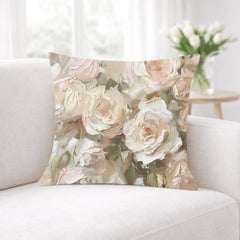 Blush Roses Accent Pillow, Romantic Neutral Floral Throw Pillow, Vintage Rose Art Pillowcase, Soft Cottagecore Cushion, Elegant Home Decor