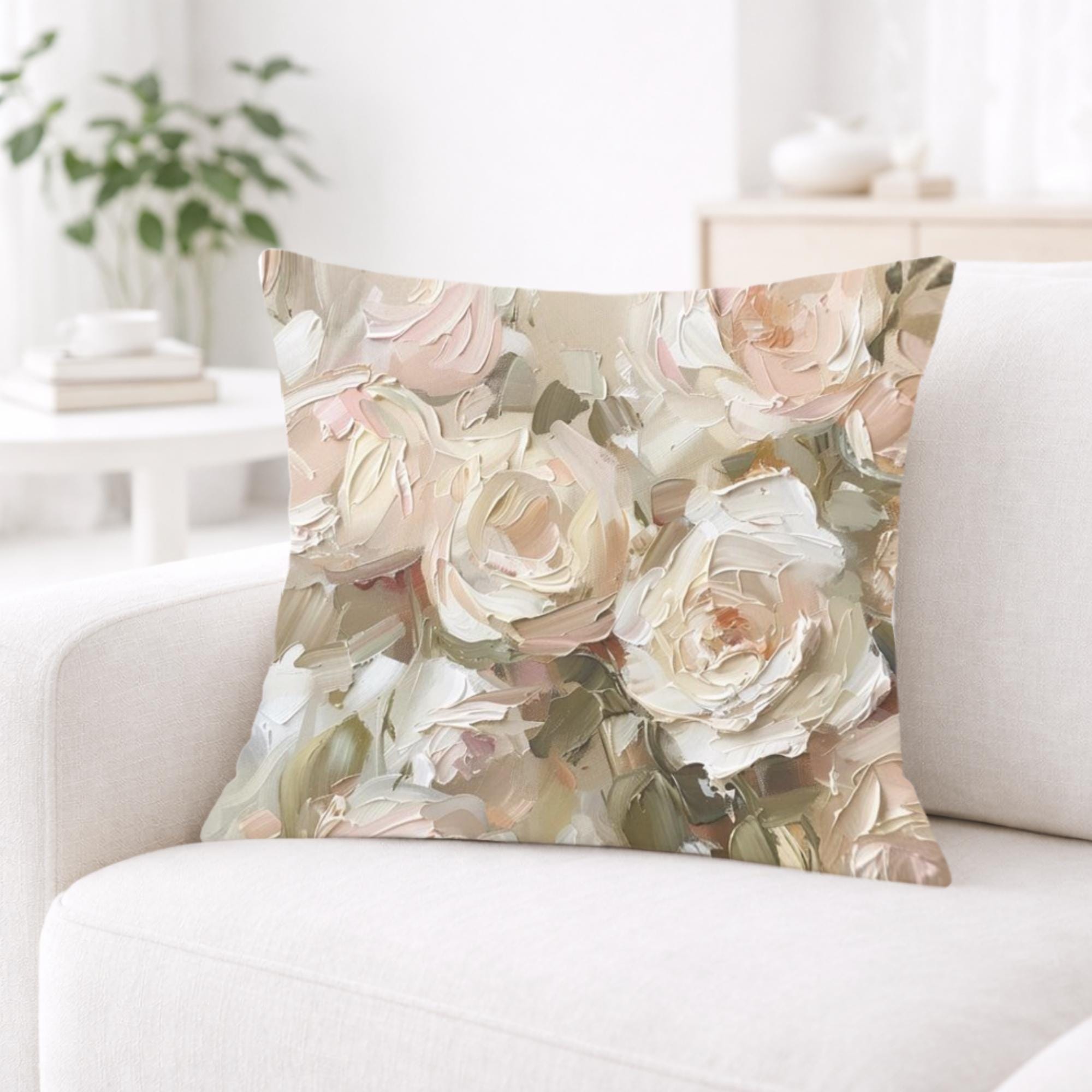 Blush Roses Accent Pillow, Romantic Neutral Floral Throw Pillow, Vintage Rose Art Pillowcase, Soft Cottagecore Cushion, Elegant Home Decor