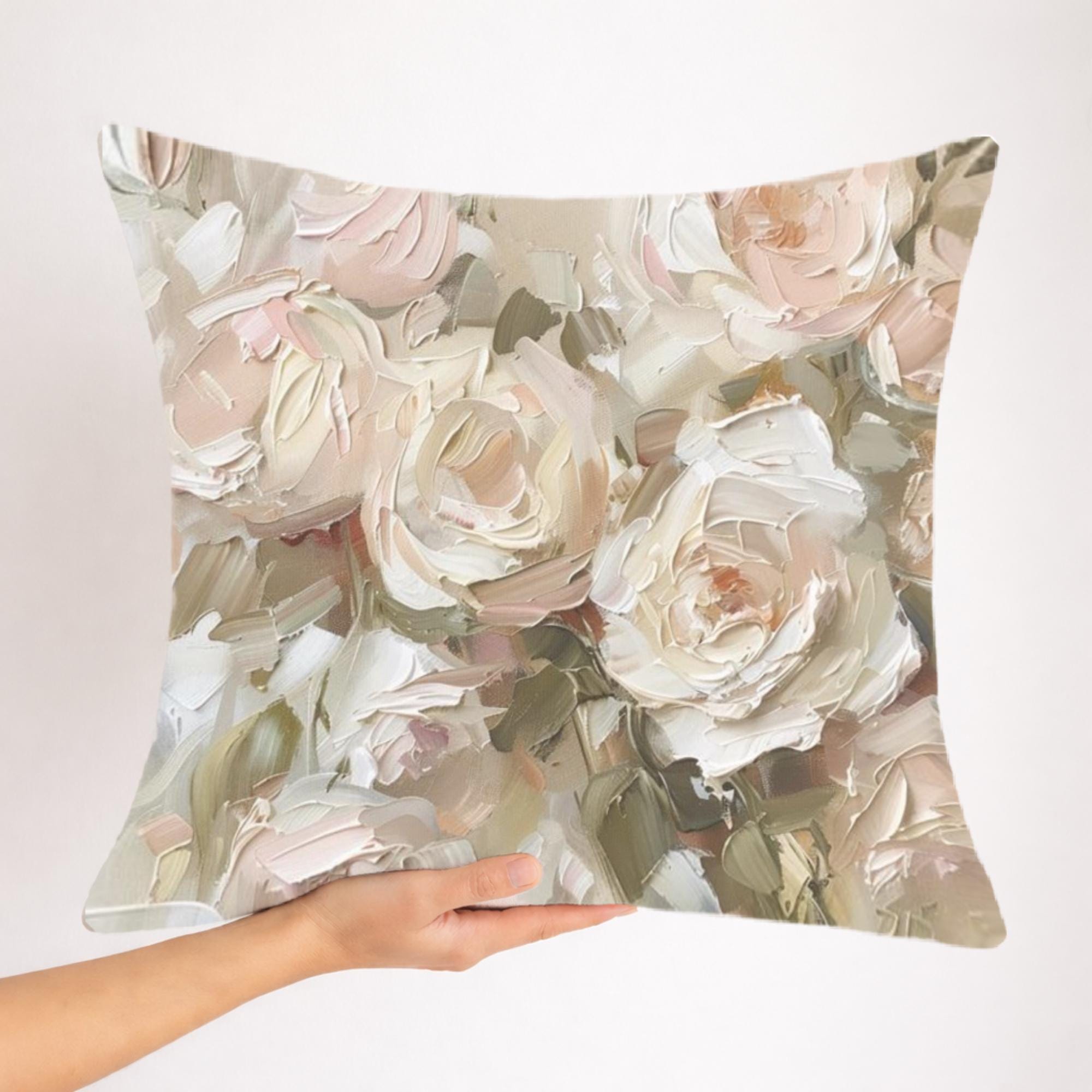 Blush Roses Accent Pillow, Romantic Neutral Floral Throw Pillow, Vintage Rose Art Pillowcase, Soft Cottagecore Cushion, Elegant Home Decor
