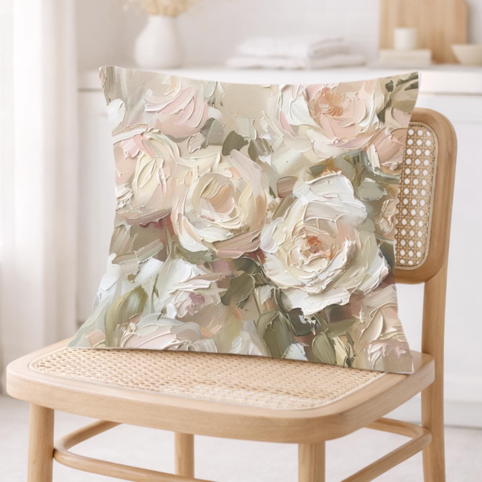 Blush Roses Accent Pillow, Romantic Neutral Floral Throw Pillow, Vintage Rose Art Pillowcase, Soft Cottagecore Cushion, Elegant Home Decor