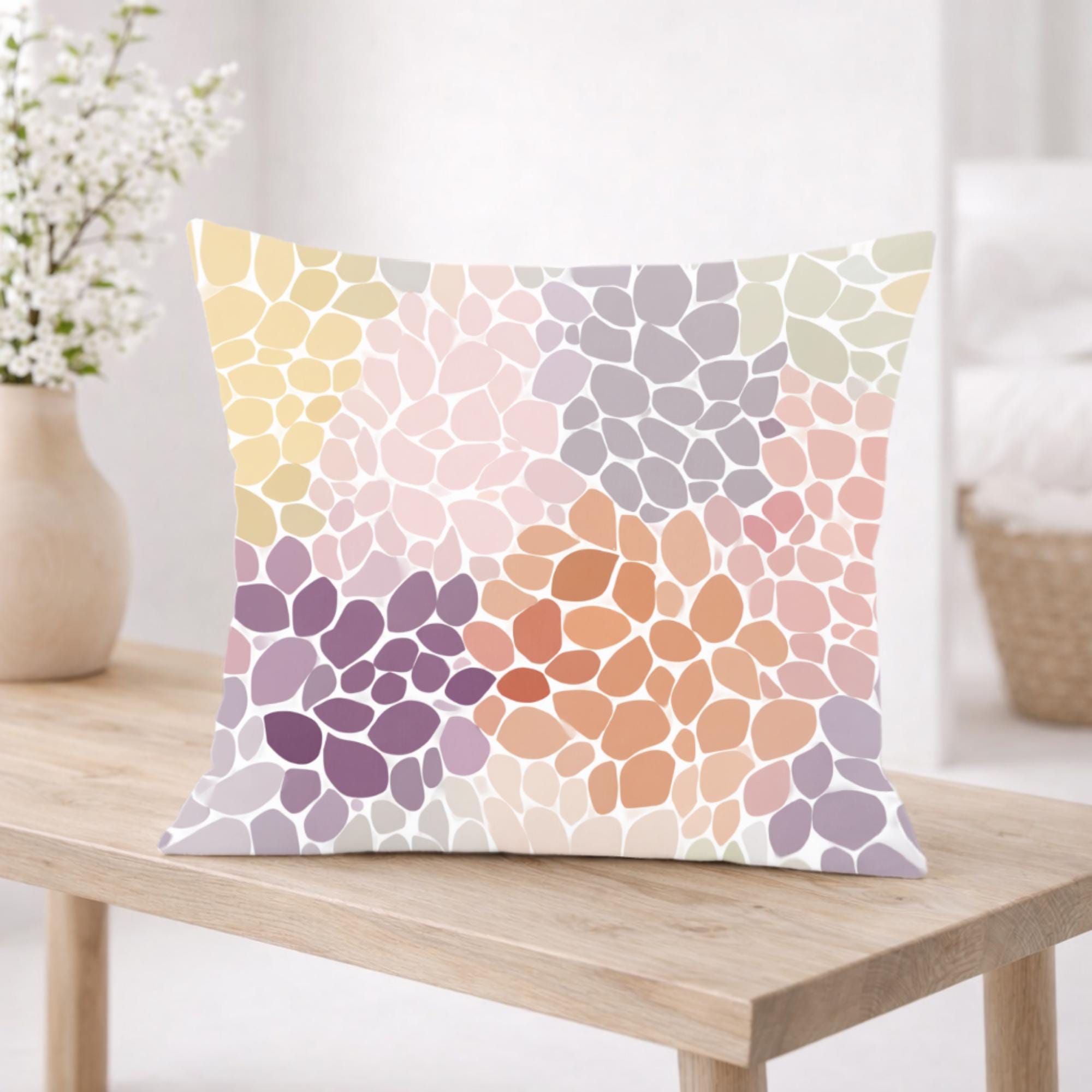 Pastel Mosaic Floral Pillow, Soft Colorful Flower Cushion, Abstract Petal Pattern Throw Pillow, Light Spring Pillowcase, Cozy Home Decor