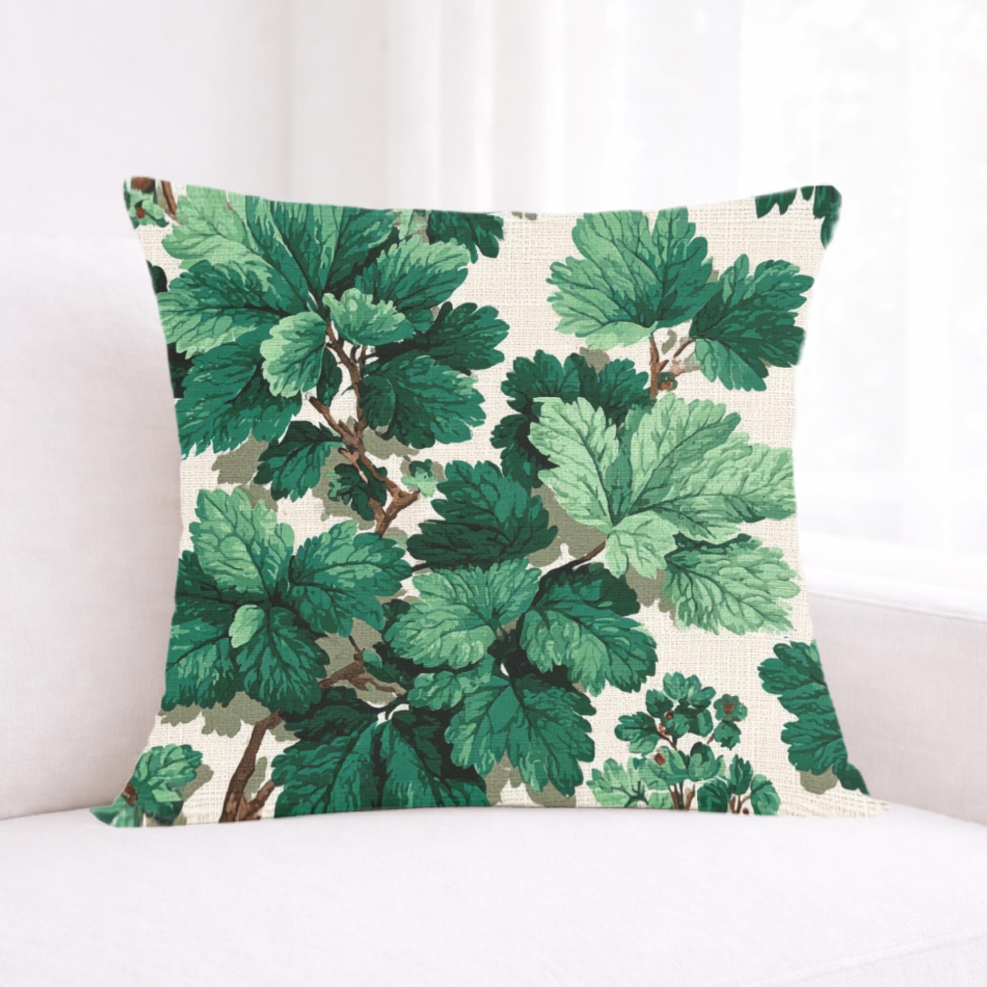 Green Botanical Leaves Pillow, Nature-Inspired Cushion, Lush Garden Leaf Throw Pillow, Cottagecore Pillowcase, Serene Home Decor