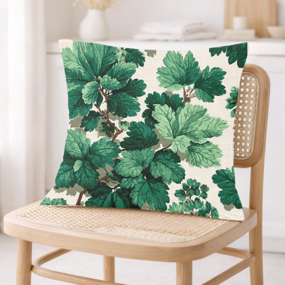 Green Botanical Leaves Pillow, Nature-Inspired Cushion, Lush Garden Leaf Throw Pillow, Cottagecore Pillowcase, Serene Home Decor