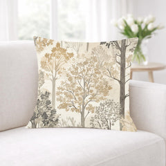Woodland Forest Trees Pillow, Neutral Nature-Inspired Throw Pillow, Beige Grey Accent Cushion, Botanical Pillowcase, Cozy Rustic Home Decor