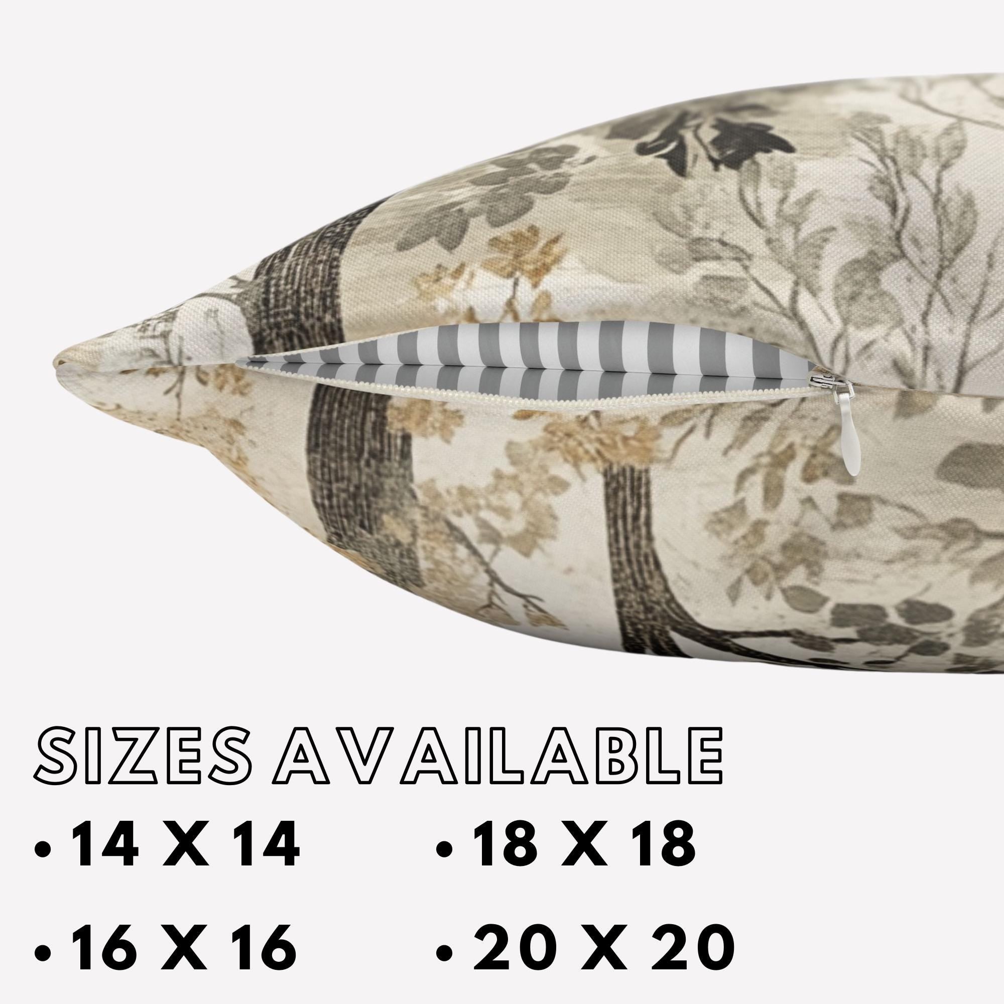 Woodland Forest Trees Pillow, Neutral Nature-Inspired Throw Pillow, Beige Grey Accent Cushion, Botanical Pillowcase, Cozy Rustic Home Decor