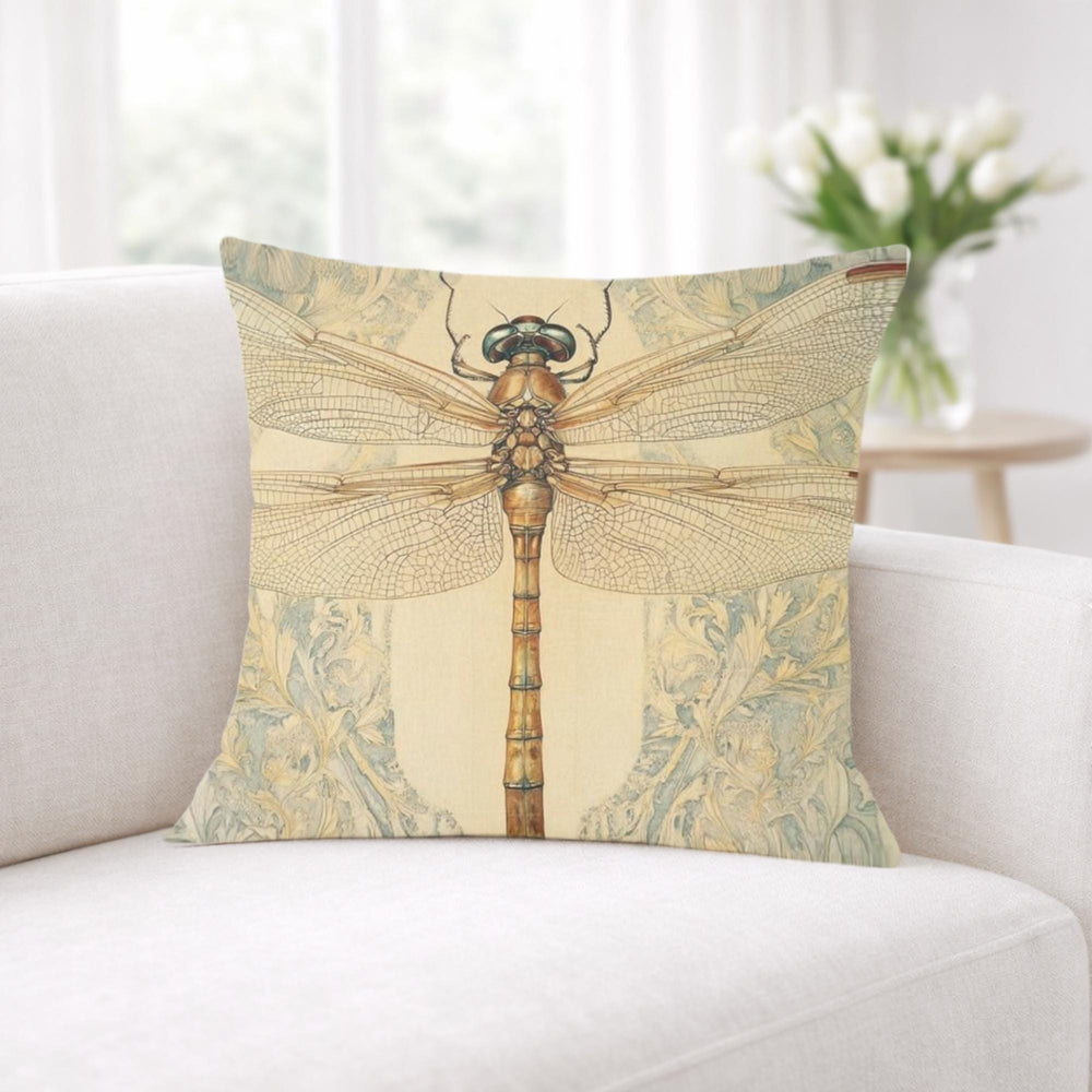 Vintage Dragonfly Pillow, William Morris Style Insect Art Cushion, Botanical Illustration Throw Pillow, Nature-Inspired Pillowcase Decor