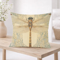 Vintage Dragonfly Pillow, William Morris Style Insect Art Cushion, Botanical Illustration Throw Pillow, Nature-Inspired Pillowcase Decor
