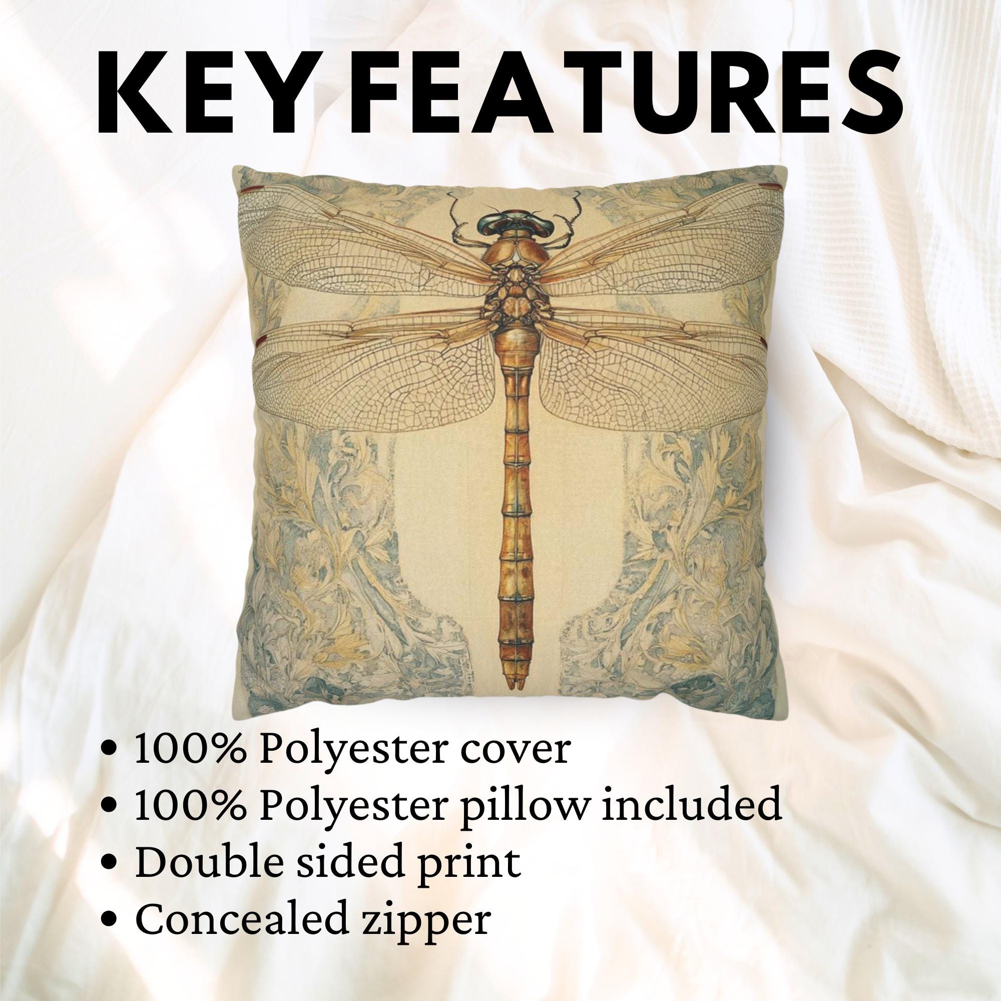 Vintage Dragonfly Pillow, William Morris Style Insect Art Cushion, Botanical Illustration Throw Pillow, Nature-Inspired Pillowcase Decor