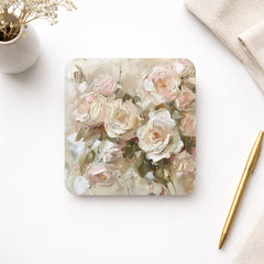 Blush Floral Coaster Set of 4, Neutral Rose Table Decor, Elegant Botanical Drink Coasters, Cottage Chic Style