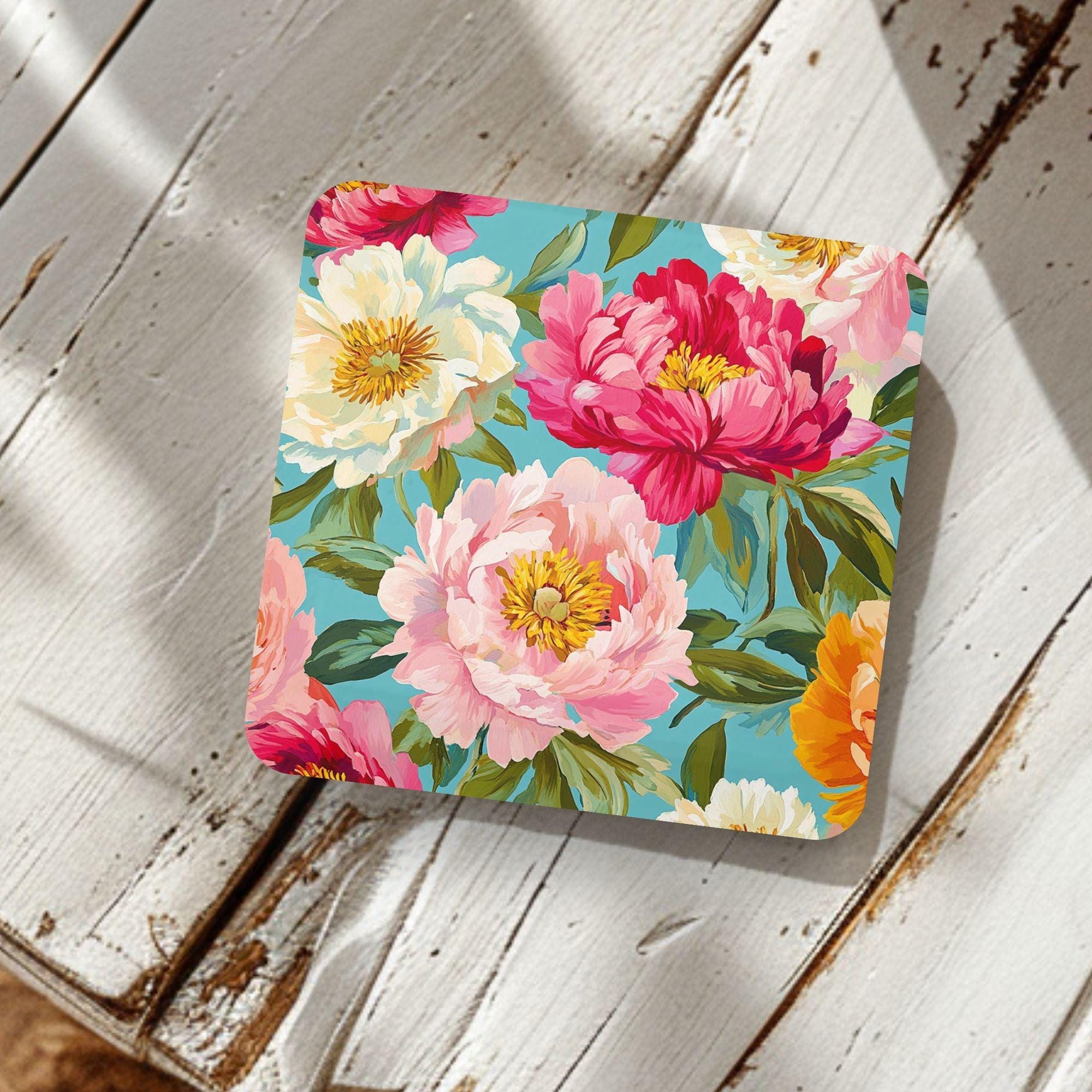 Floral Coaster Set of 4, Colorful Peony Table Decor, Vibrant Botanical Drink Coasters, Statement Home Accent