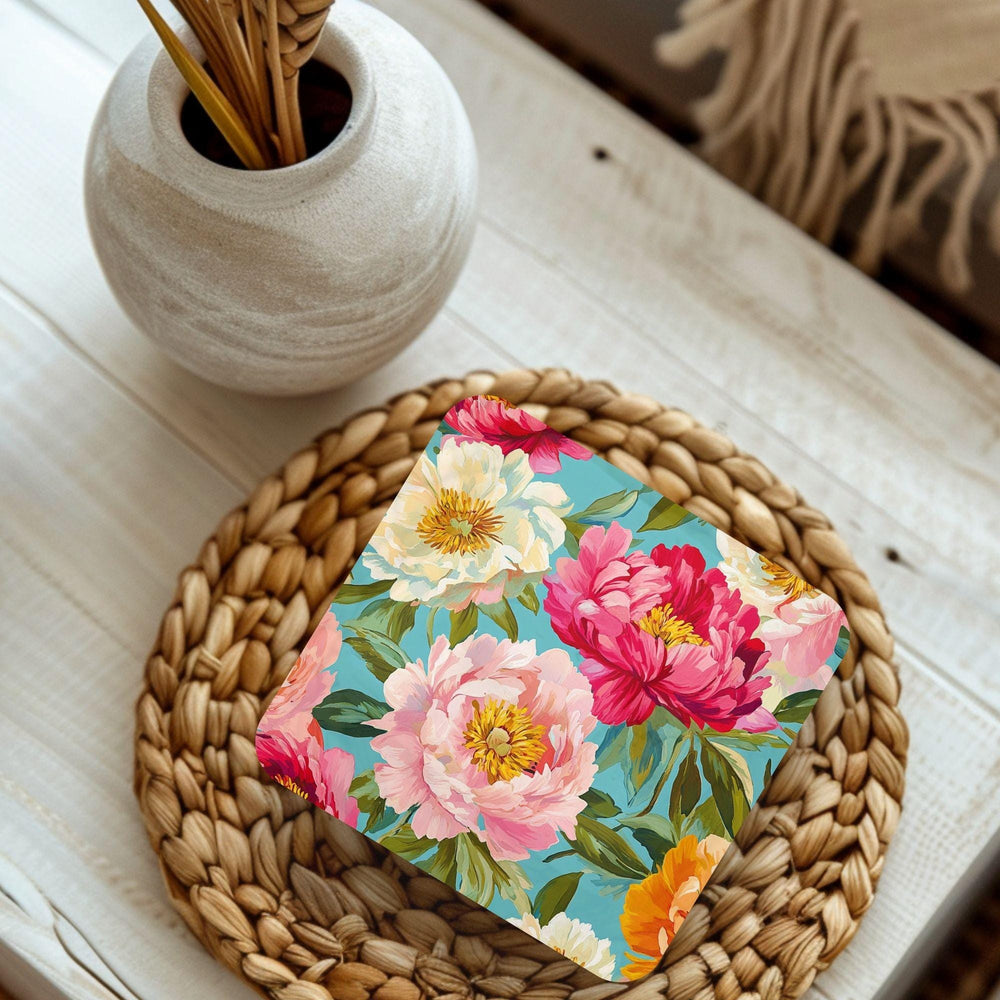 Floral Coaster Set of 4, Colorful Peony Table Decor, Vibrant Botanical Drink Coasters, Statement Home Accent