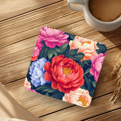 Dark Floral Coaster Set of 4, Dark Botanical Table Decor, Dramatic Peony Drink Coasters, Elegant Home Accent