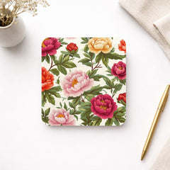 Rose Coaster Set of 4, Soft Floral Table Decor, Romantic Botanical Drink Coasters, Neutral Home Style