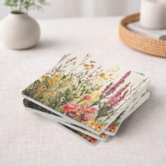 Wildflower Meadow Set of 4, Floral Coaster Table Decor, Soft Botanical Drink Coasters, Cottage Home Style