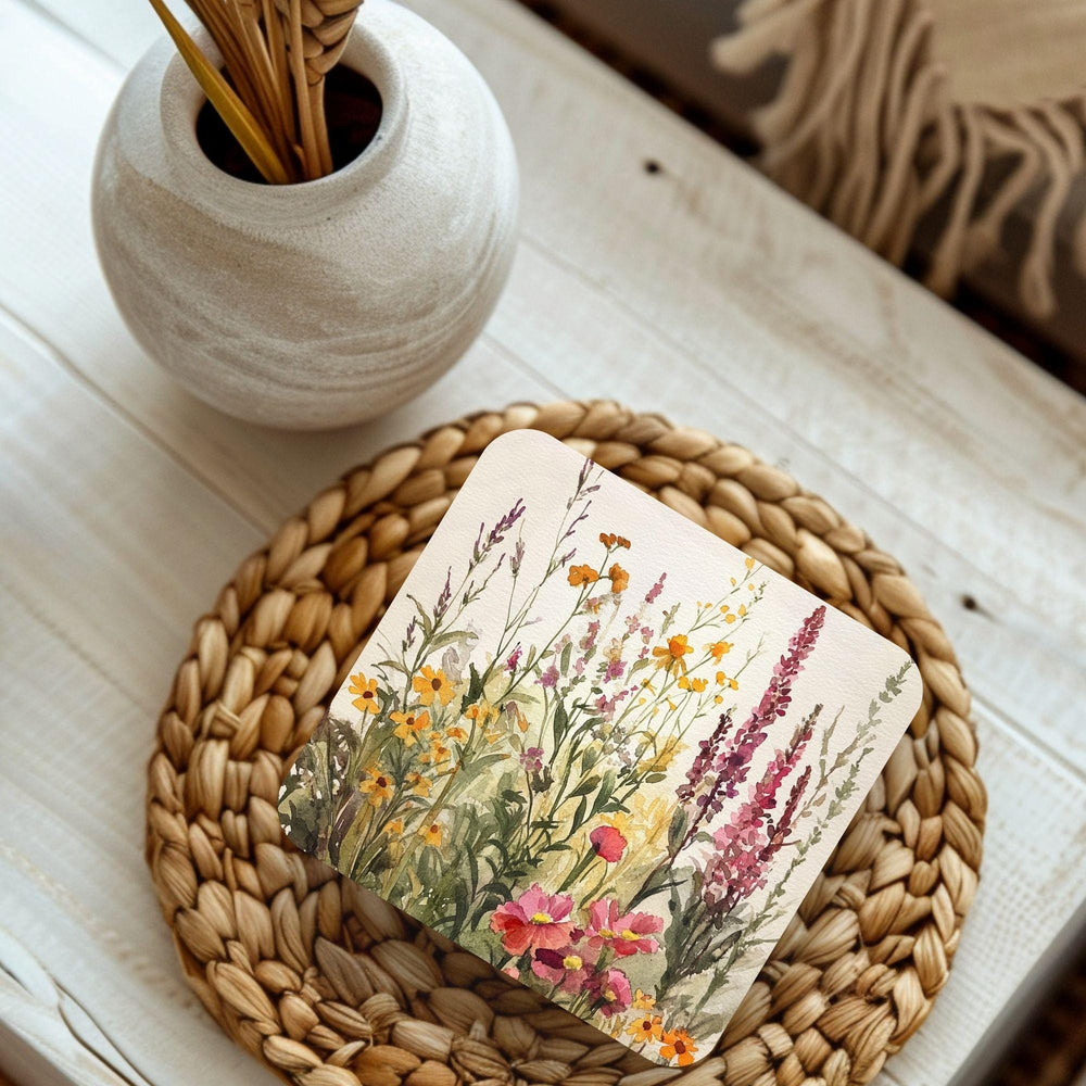 Wildflower Meadow Set of 4, Floral Coaster Table Decor, Soft Botanical Drink Coasters, Cottage Home Style