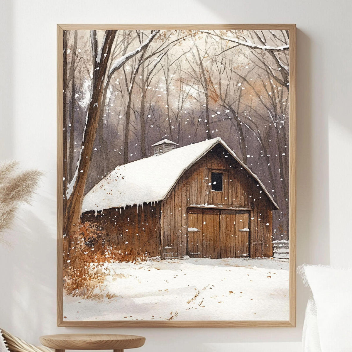 Rustic Winter Barn Wall Art, Snow Covered Wooden Barn Print, Farm Landscape Art, Print Canvas Framed Canvas Decor
