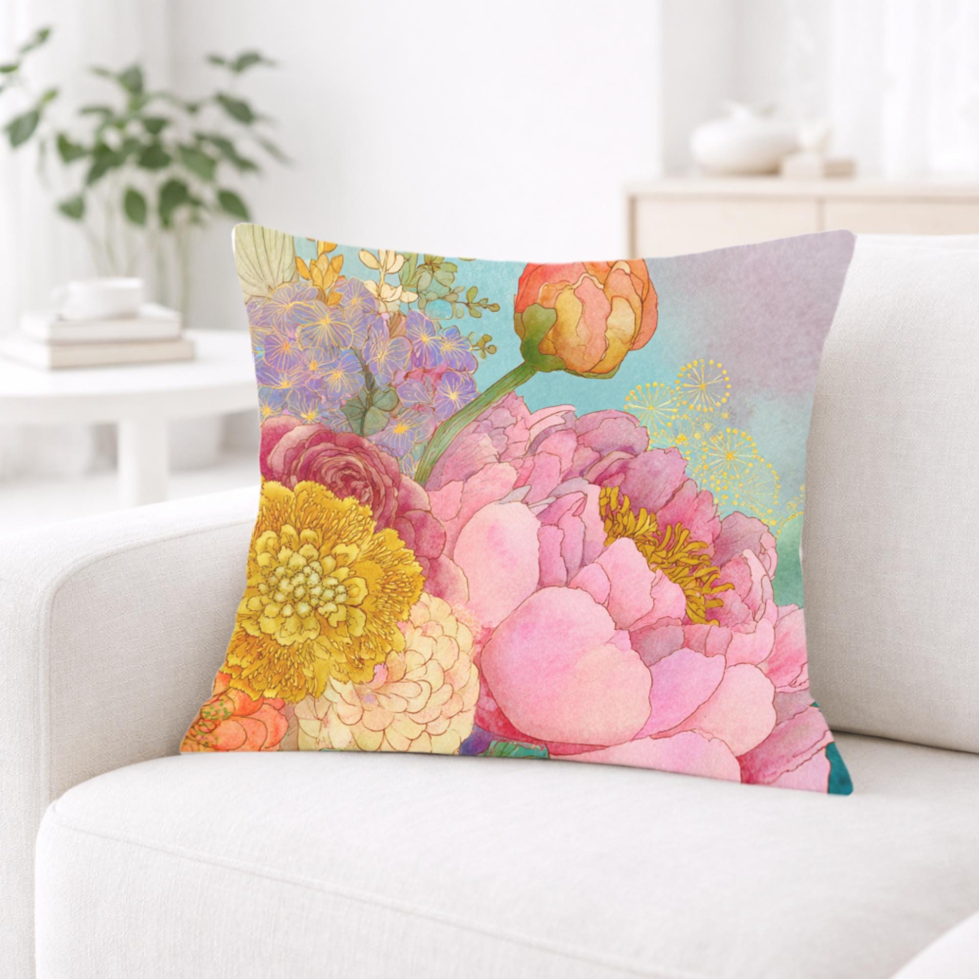 Pastel Peony Garden Pillow, Romantic Floral Cushion, Vintage Botanical Throw Pillow, Soft Cottagecore Pillowcase, Elegant Couch Decor