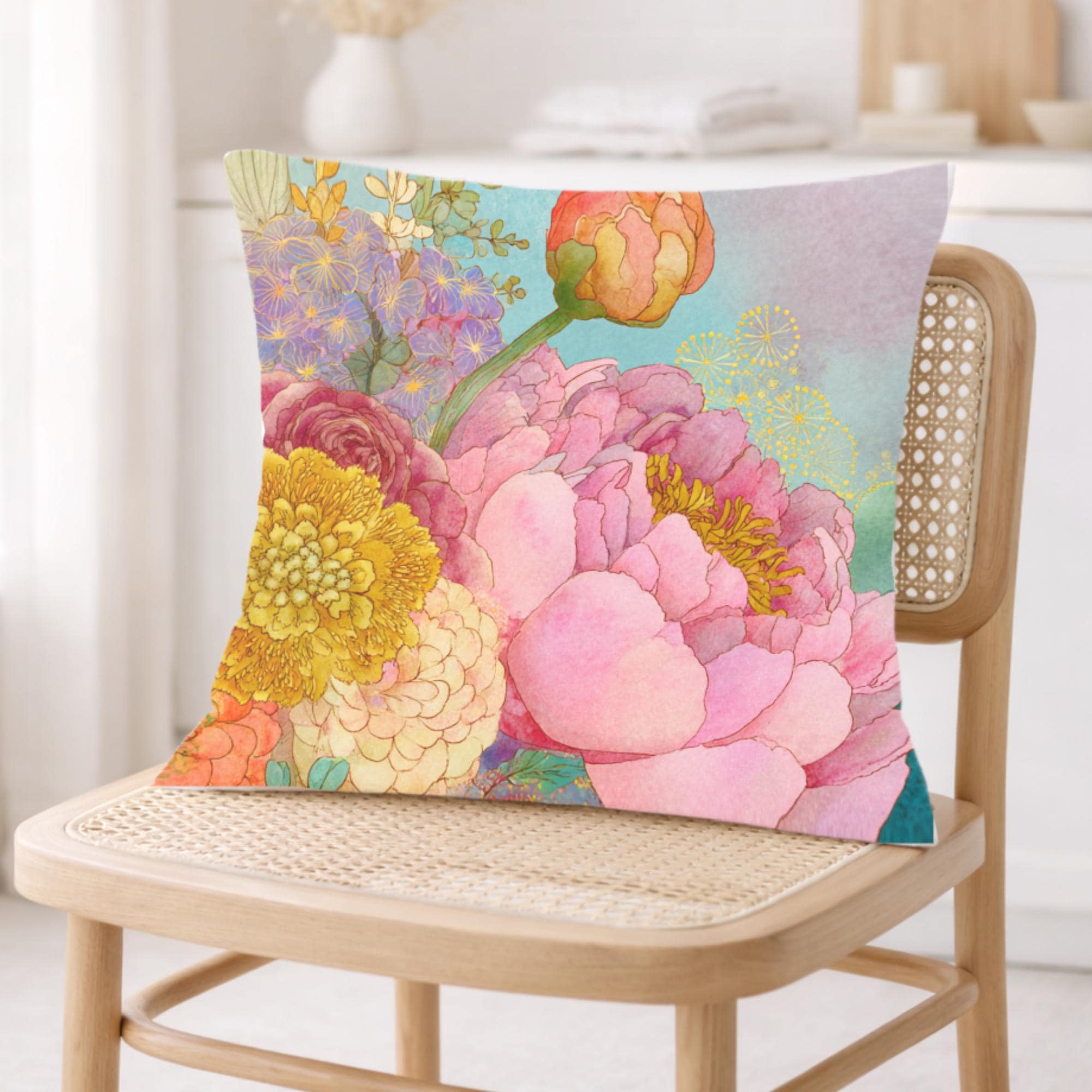 Pastel Peony Garden Pillow, Romantic Floral Cushion, Vintage Botanical Throw Pillow, Soft Cottagecore Pillowcase, Elegant Couch Decor