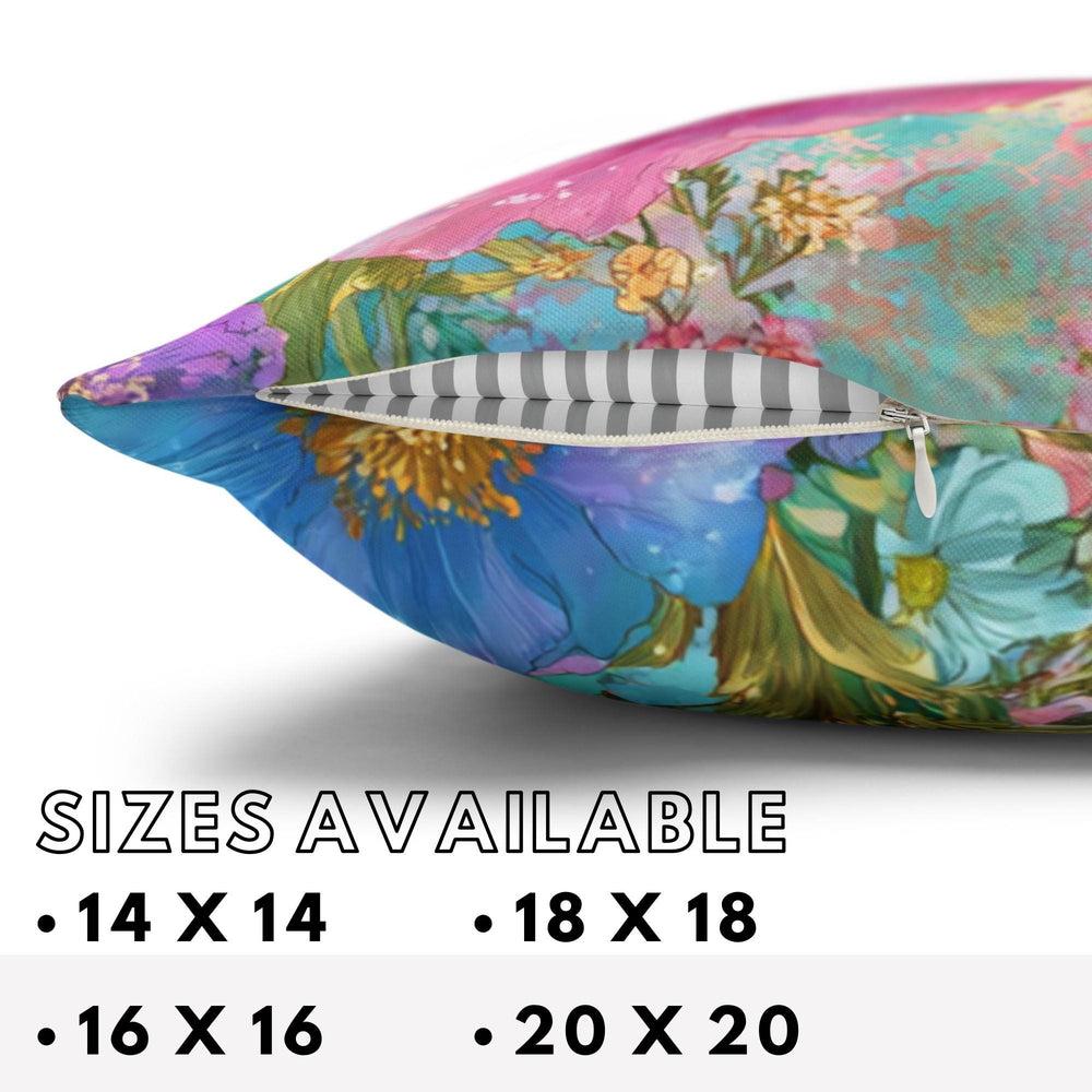 Pastel Poppy Garden Pillow, Vibrant Watercolor Floral Cushion, Botanical Throw Pillow, Whimsical Cottagecore Pillowcase, Cheerful Decor