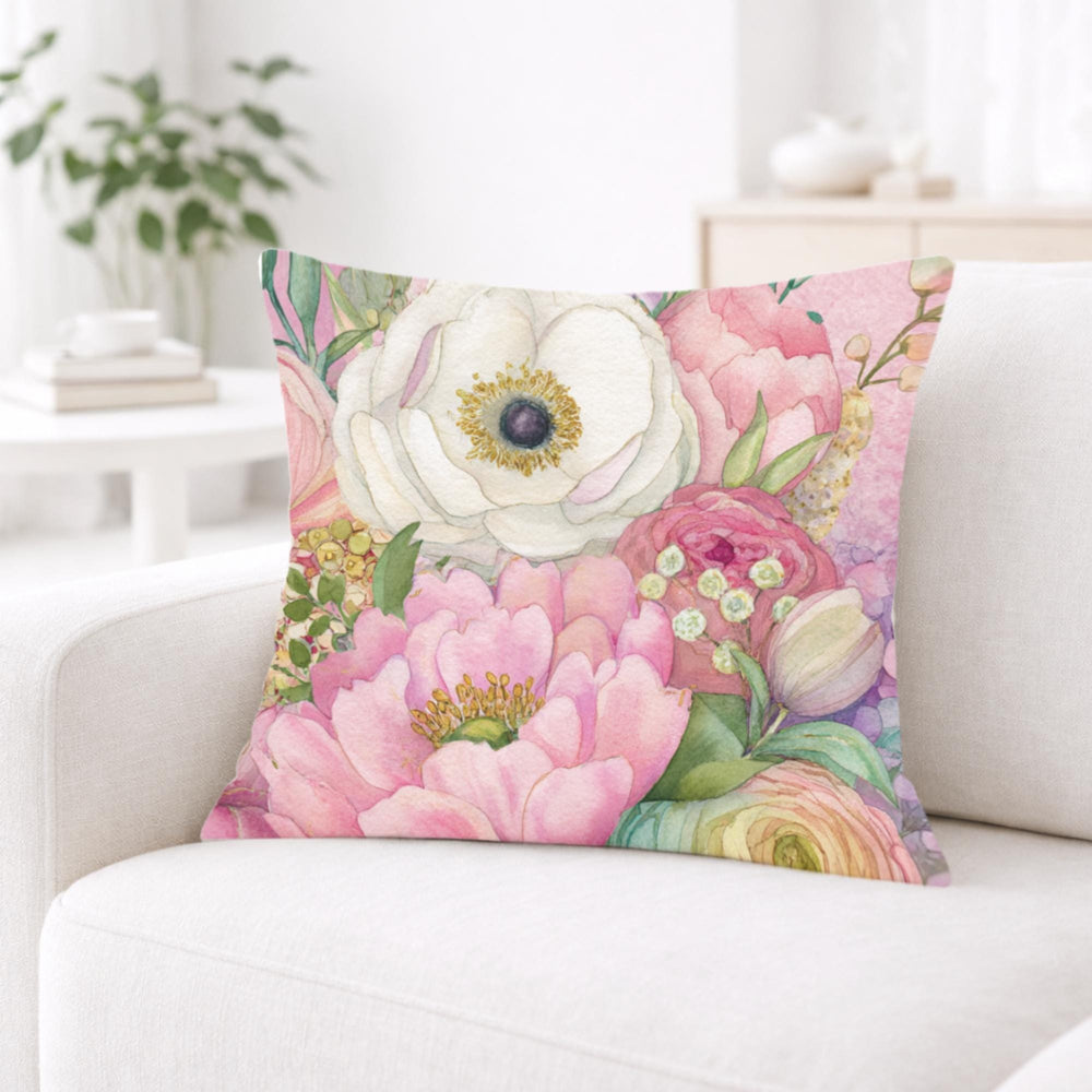 Blush Garden Floral Pillow, Soft Flower Cushion, Romantic Botanical Throw Pillow, Pastel Cottagecore Pillowcase, Elegant Spring Decor