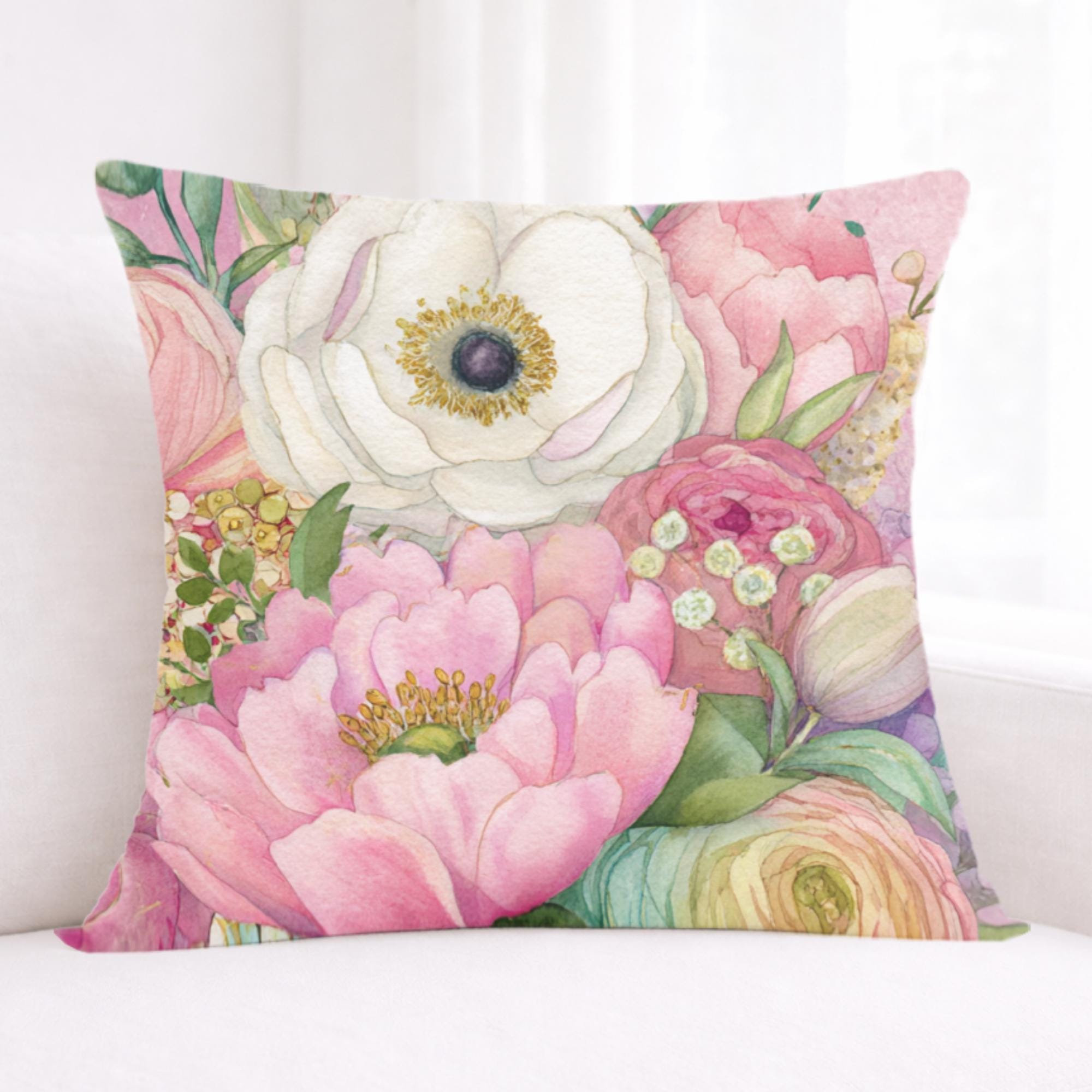 Blush Garden Floral Pillow, Soft Flower Cushion, Romantic Botanical Throw Pillow, Pastel Cottagecore Pillowcase, Elegant Spring Decor