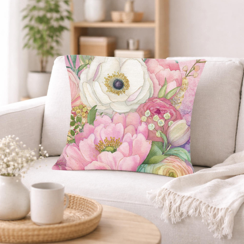 Blush Garden Floral Pillow, Soft Flower Cushion, Romantic Botanical Throw Pillow, Pastel Cottagecore Pillowcase, Elegant Spring Decor