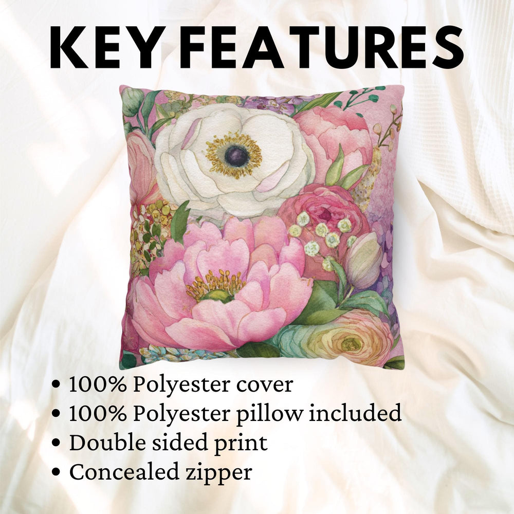 Blush Garden Floral Pillow, Soft Flower Cushion, Romantic Botanical Throw Pillow, Pastel Cottagecore Pillowcase, Elegant Spring Decor