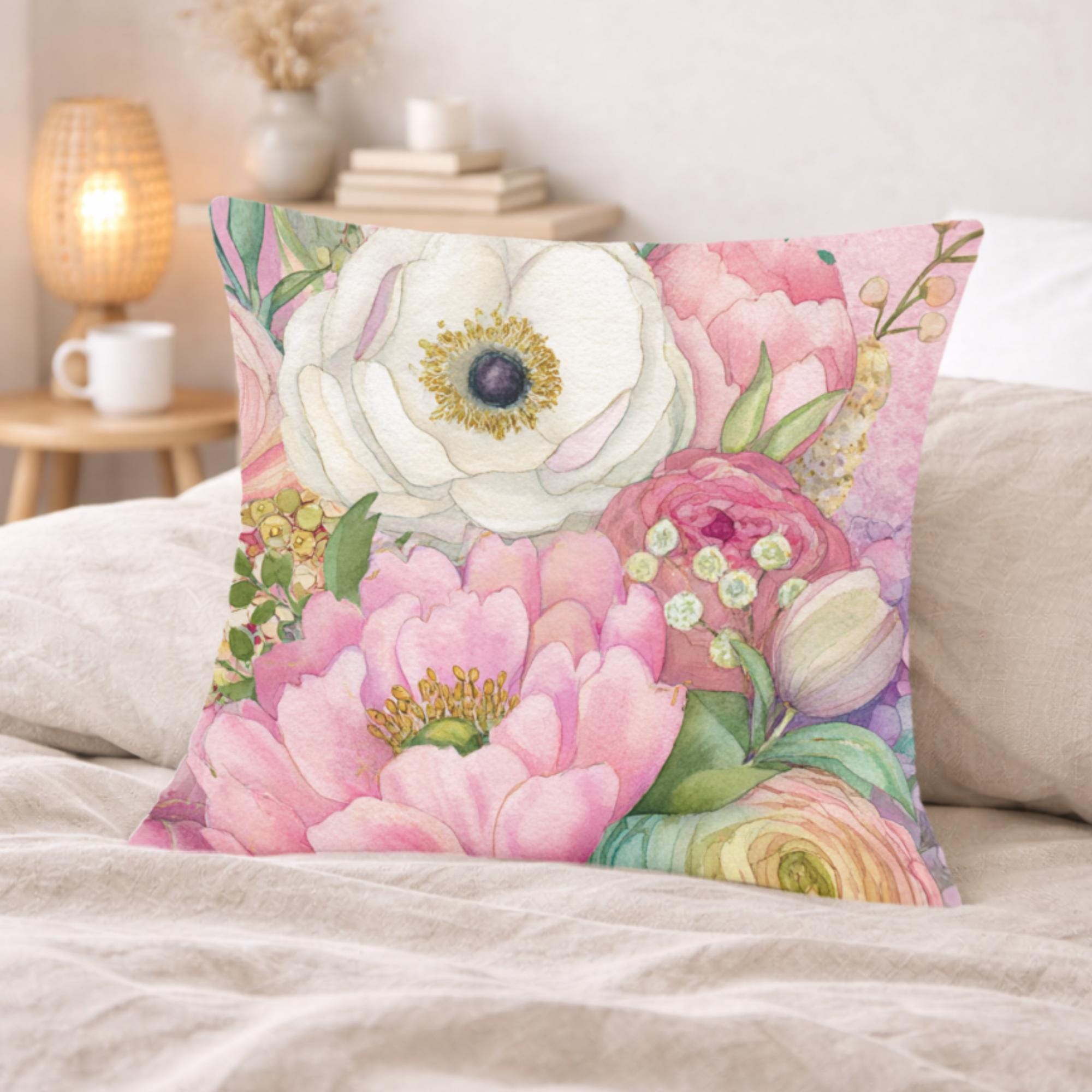 Blush Garden Floral Pillow, Soft Flower Cushion, Romantic Botanical Throw Pillow, Pastel Cottagecore Pillowcase, Elegant Spring Decor