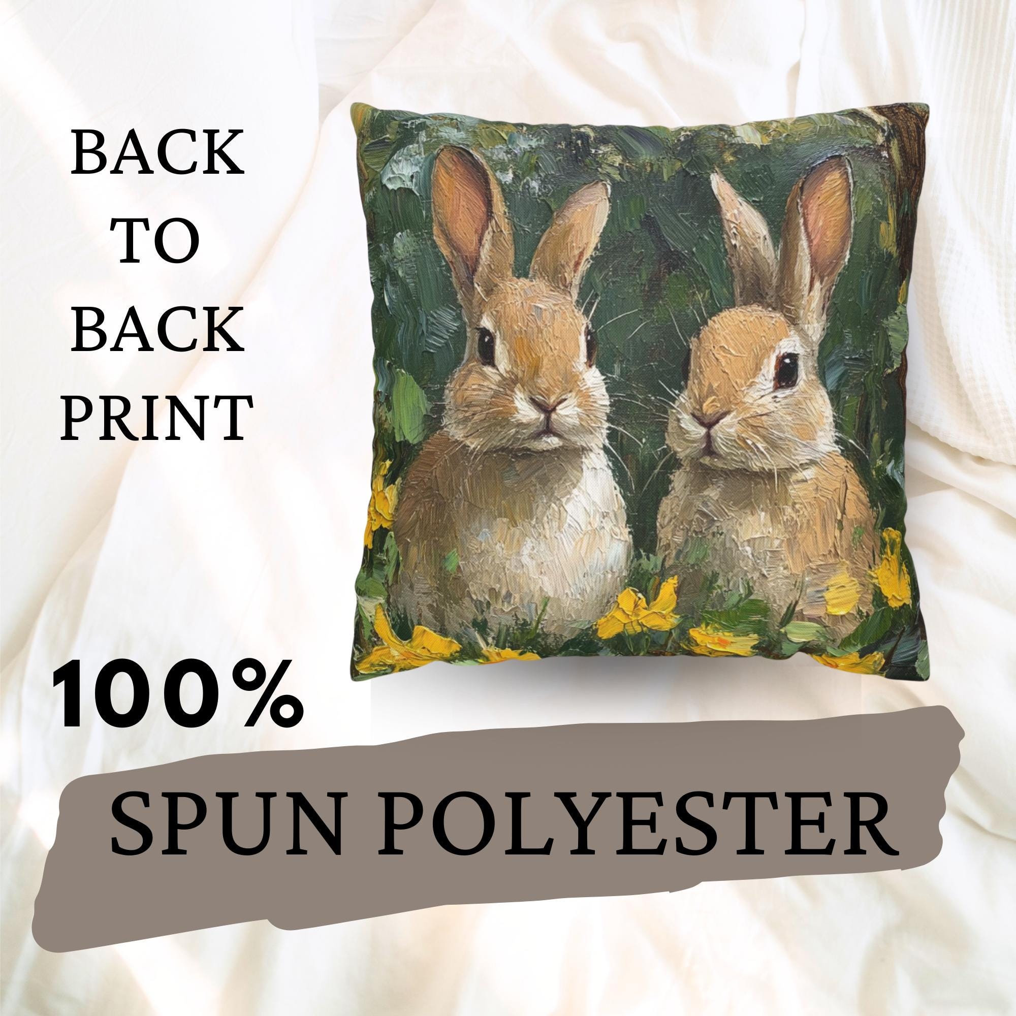 Spring Bunny Pair Pillow, Cottage Garden Rabbits Cushion, Whimsical Woodland Throw Pillow, Farmhouse Animal Pillowcase, Bunny Lover Decor