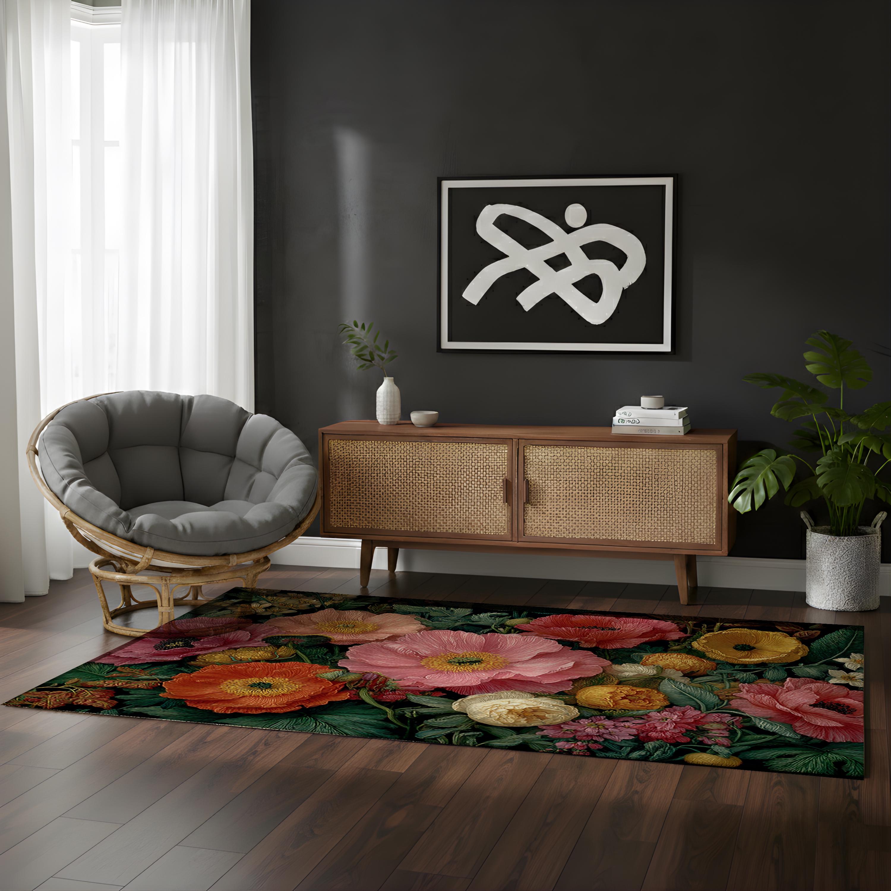 William Morris Floral Area Rug, Vintage Garden Botanical Floor Decor, Colorful Cottagecore Flower Pattern Rug, Elegant Home Accent