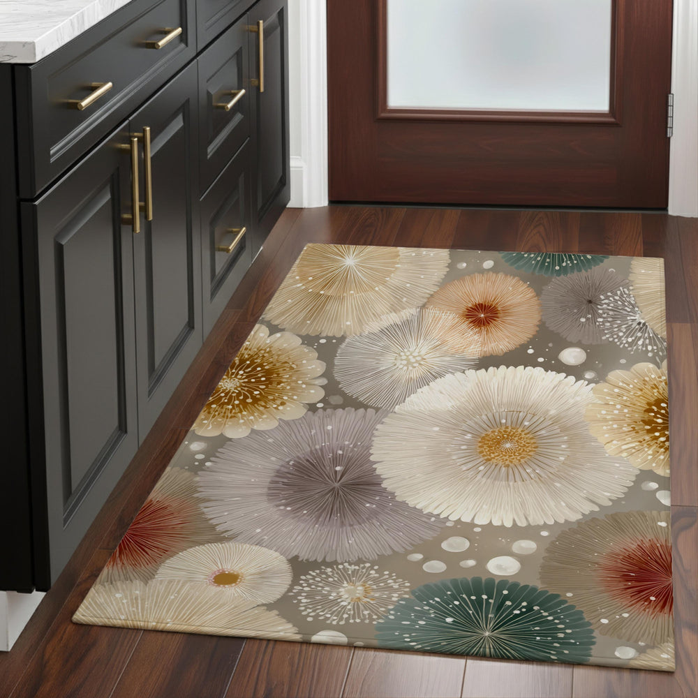 Neutral Mandala Area Rug, Soft Abstract Floral Floor Decor, Beige Cream Modern Pattern Rug, Cozy Living Room Accent
