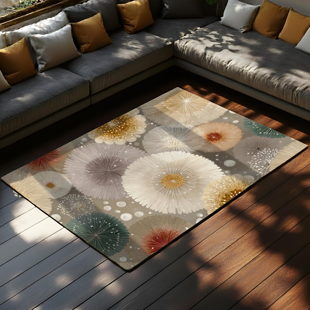Neutral Mandala Area Rug, Soft Abstract Floral Floor Decor, Beige Cream Modern Pattern Rug, Cozy Living Room Accent