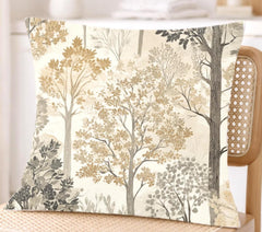 Woodland Forest Trees Pillow, Neutral Nature-Inspired Throw Pillow, Beige Grey Accent Cushion, Botanical Pillowcase, Cozy Rustic Home Decor